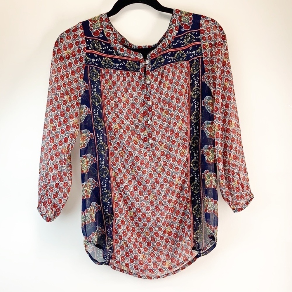 Lucky Brand Boho sheer popover top XS